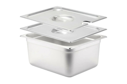 1/2 - 6" DEEP STEAM TABLE PAN, STAINLESS STEEL & COVERS